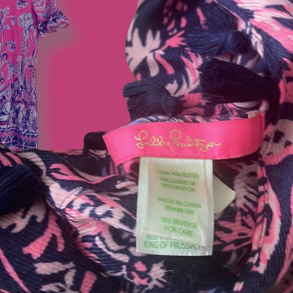 Lilly Pulitzer Navy Pink Fringe Infinity Scarf - Picture 2 of 4